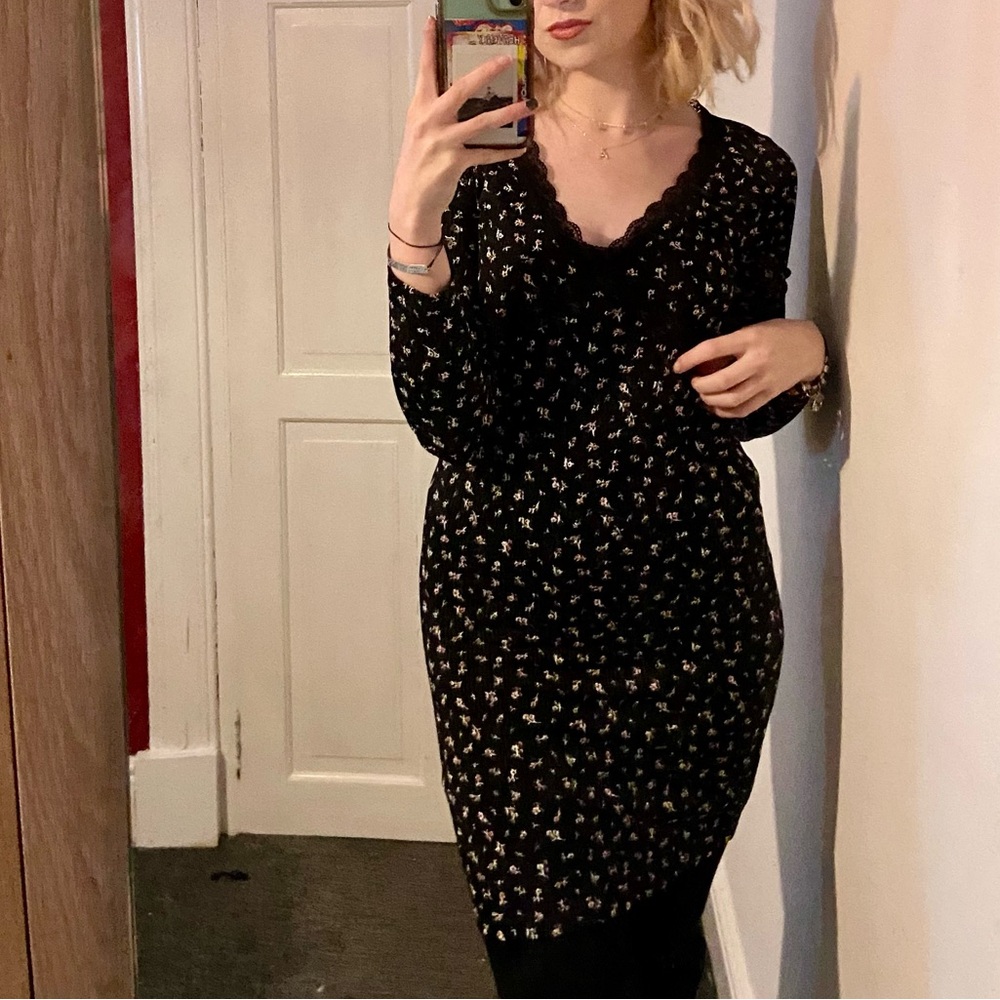 H&M Black Floral Long Sleeve Dress